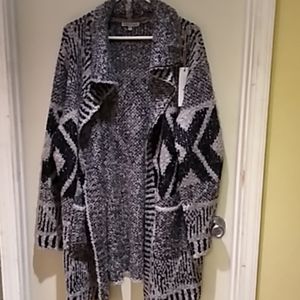 Drapey Textured Tribal Print Knit Cardigan